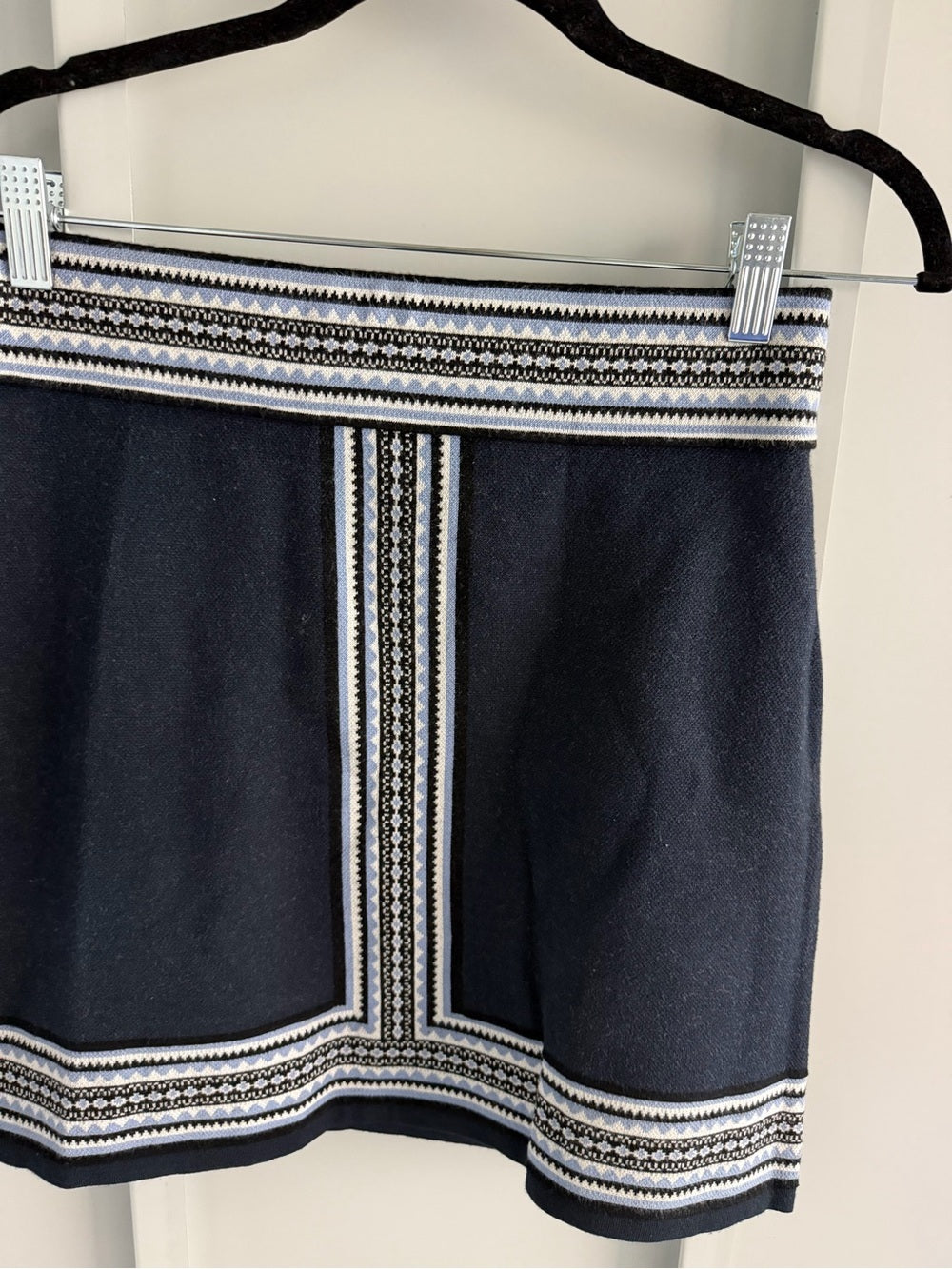 Club Monaco Navy Blue Geometric Border Knit Mini Skirt S