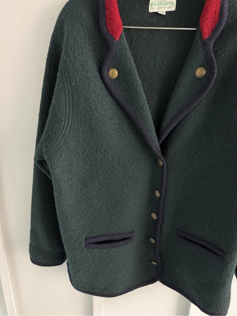 Vintage Simons Boiled Wool Jacket - Forest Green & Red