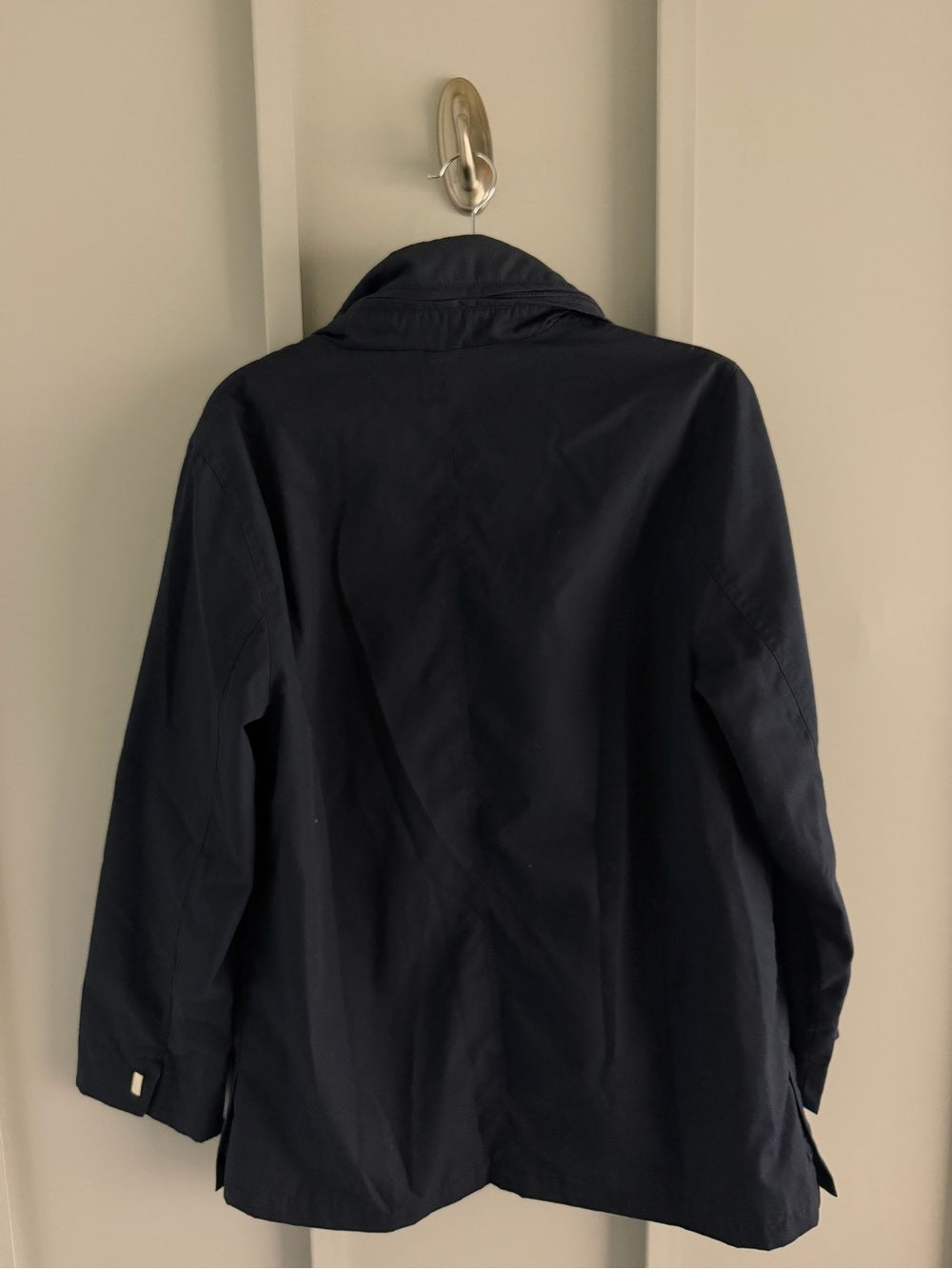 Nuage Navy Blue Plaid-Lined Short Trench Jacket - Size Small