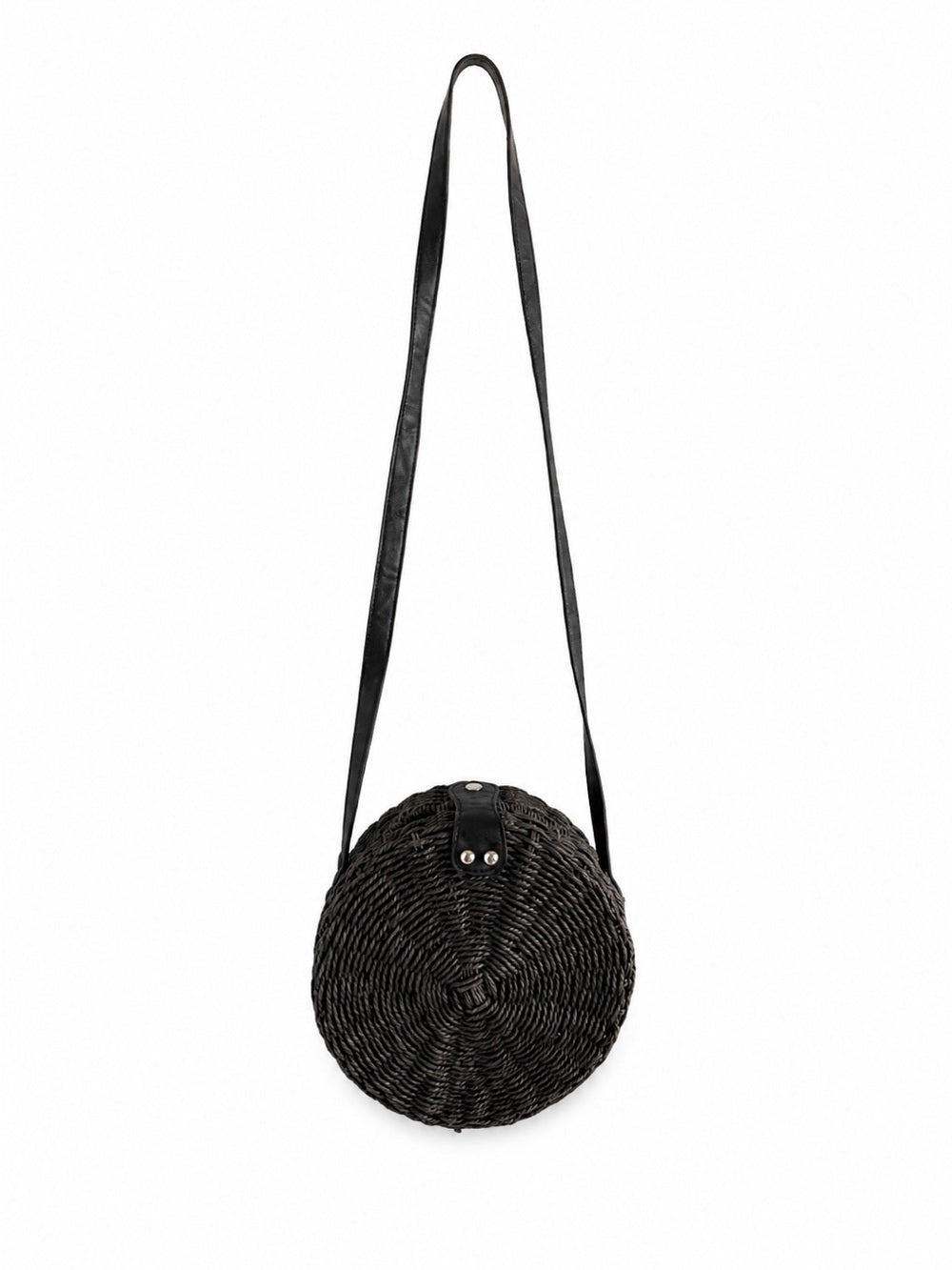 Vintage Black Round Woven Raffia Crossbody Bag