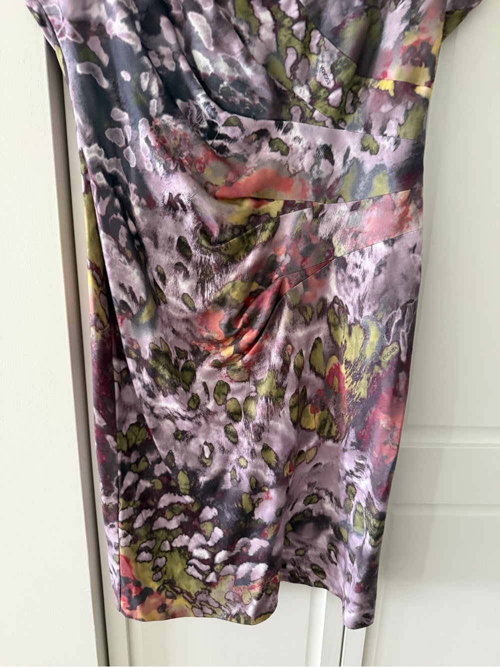 Escada Abstract Floral Print Ruched Waist Midi Dress - Size 42 Like New S 12