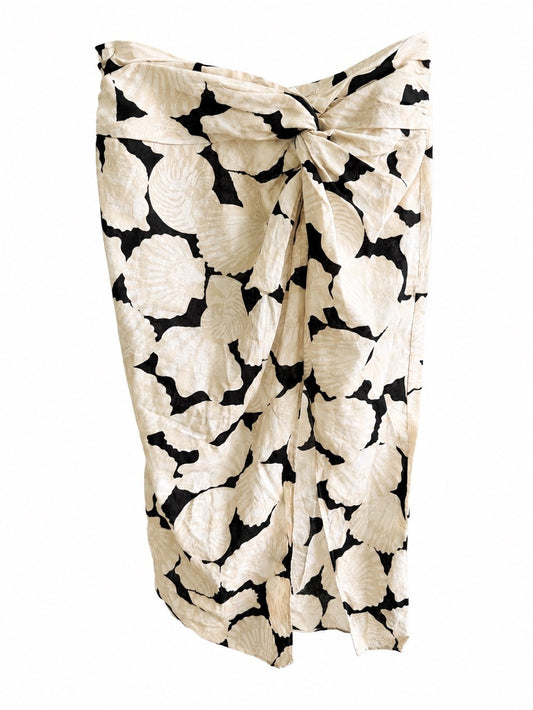 H&M Linen Shell Print Twist-Front Sarong Midi Skirt - Size 10
