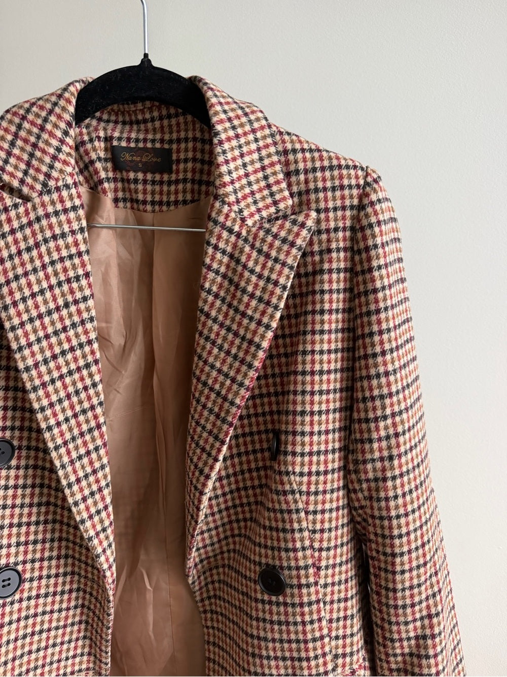 Nana Love French Brand Plaid Double-Breasted Blazer Jacket Size S
