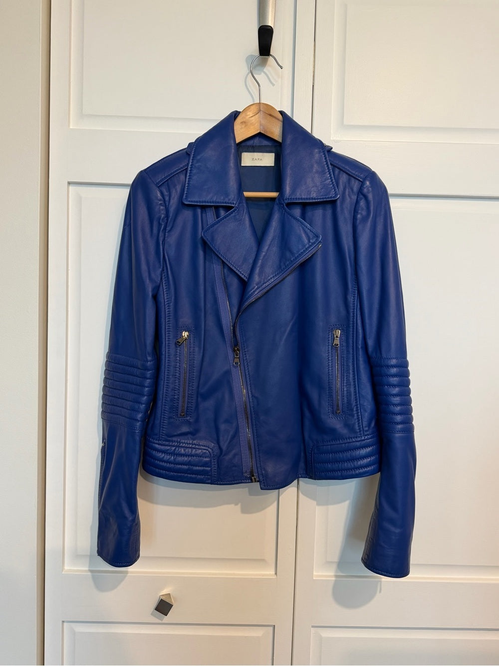 ZAPA Paris Blue 100% Lamb Leather Moto Biker Jacket 42 - US 10 Like New