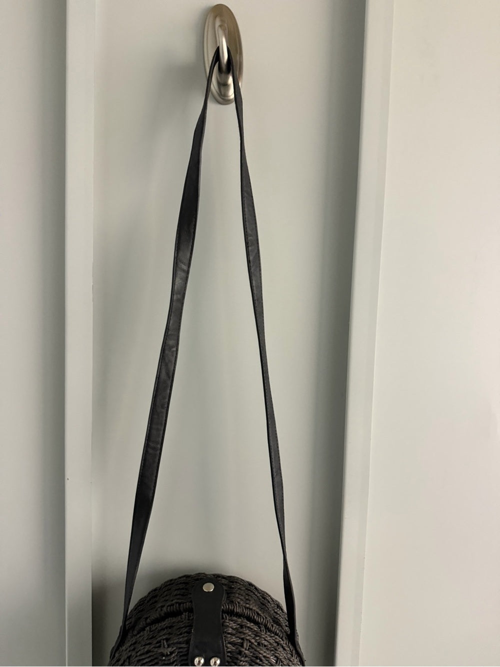 Vintage Black Round Woven Raffia Crossbody Bag