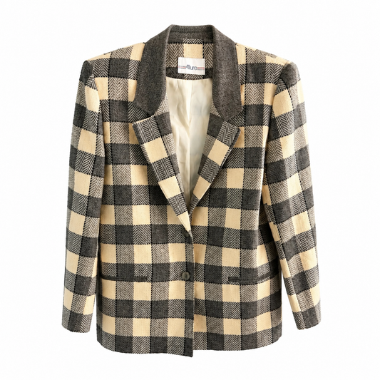 Vintage Allure Buffalo Check Herringbone Blazer - Size 6
