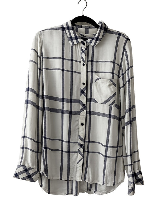 Rails Hunter White Navy Plaid Rayon Flannel Shirt S