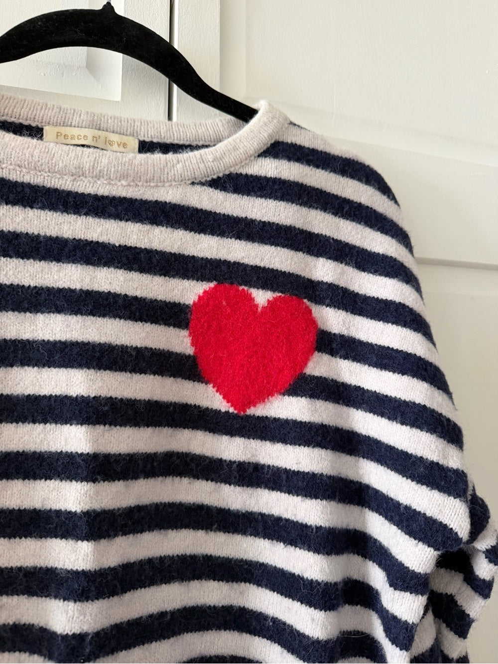 Peace N Love French Store Striped Heart Patch Sweater - Fits Medium