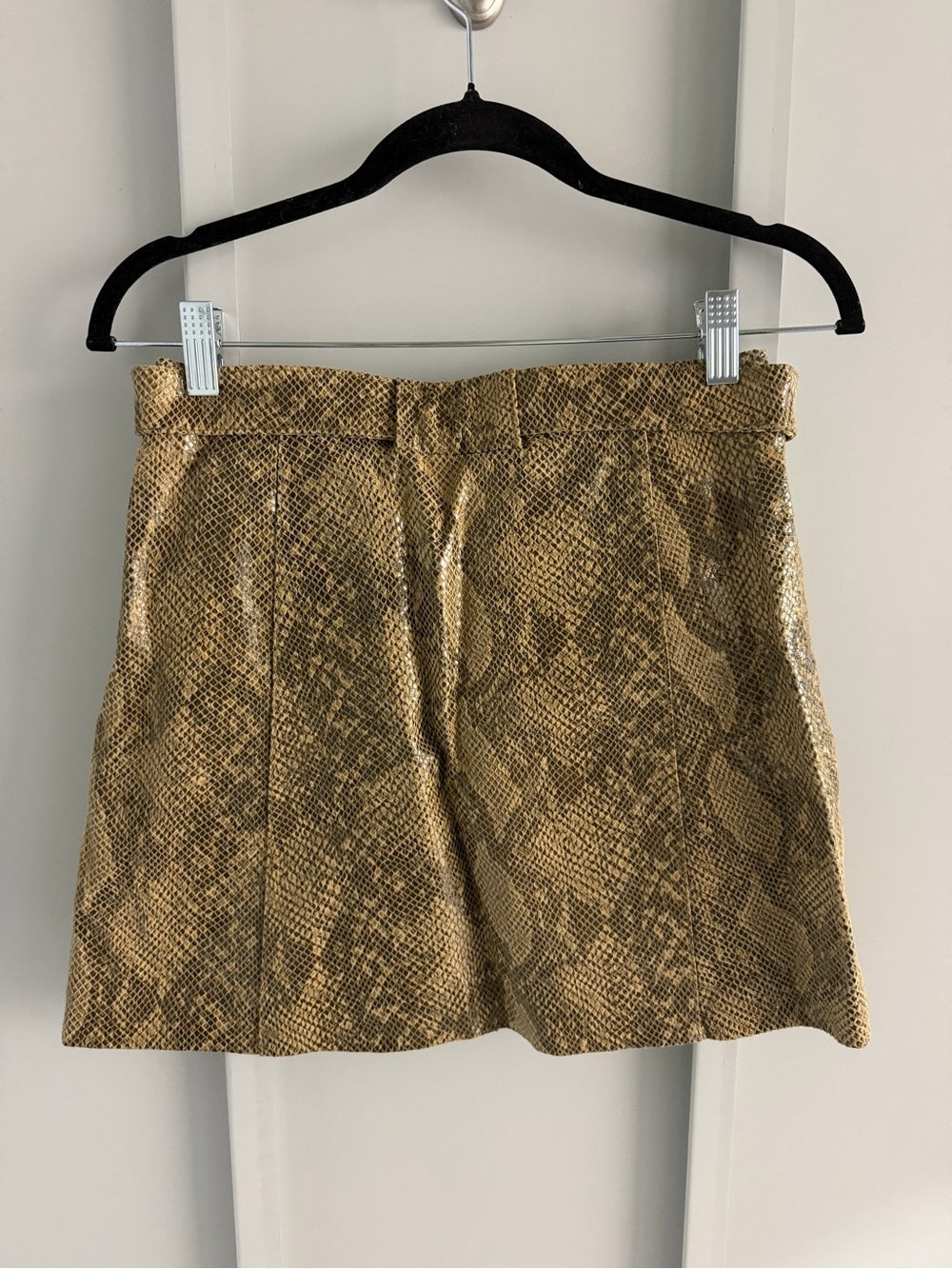 Zara 100% Leather Snakeskin Print Belted Mini Skirt - Size XS