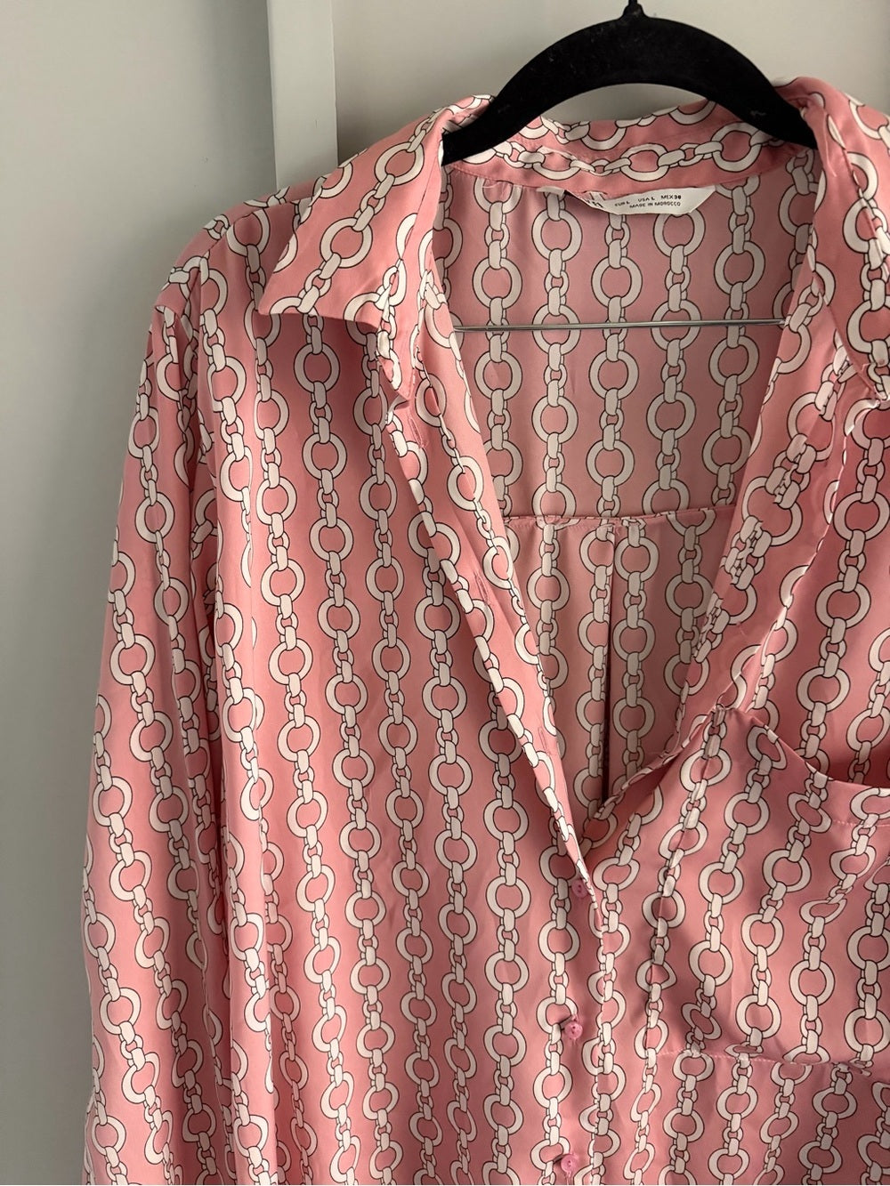 Zara Pink Geometric Chain Link Oversized Satin Blouse L