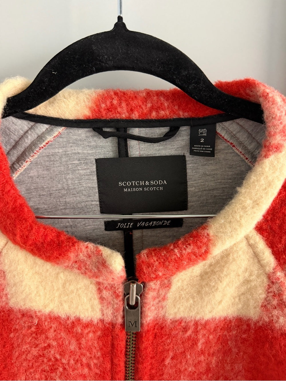 Maison Scotch Red & Cream Buffalo Check Boiled Wool-Blend Coat - Size 2