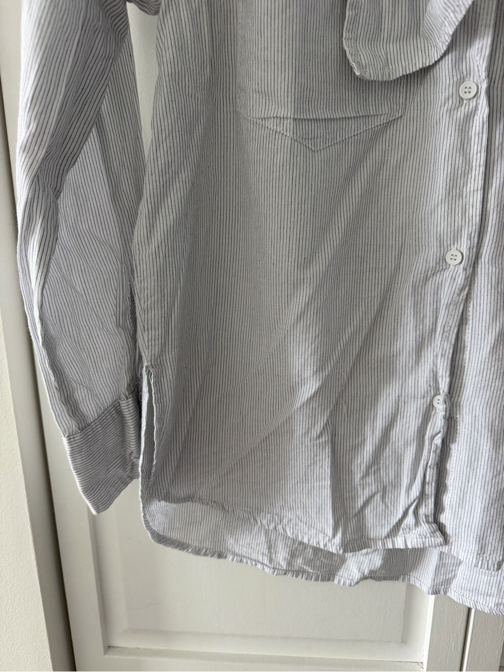 Easy Clothes French Tie-Front Cotton Oversized Striped Blouse size S blue white