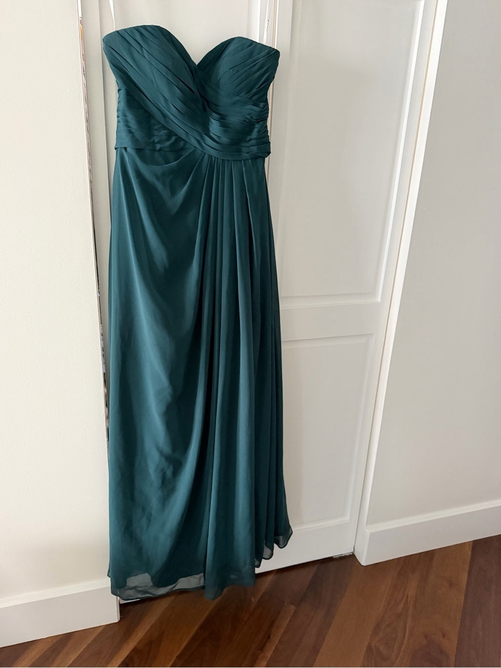 New Azazie Dark Green Strapless Ruched Chiffon Maxi Dress A6