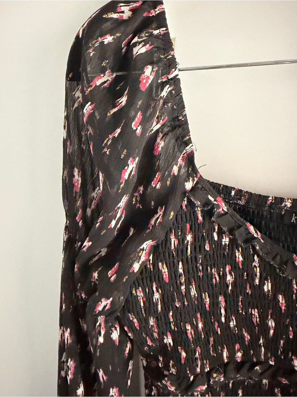 Knedik Metallic Floral Smocked Bodycon Mini Dress L