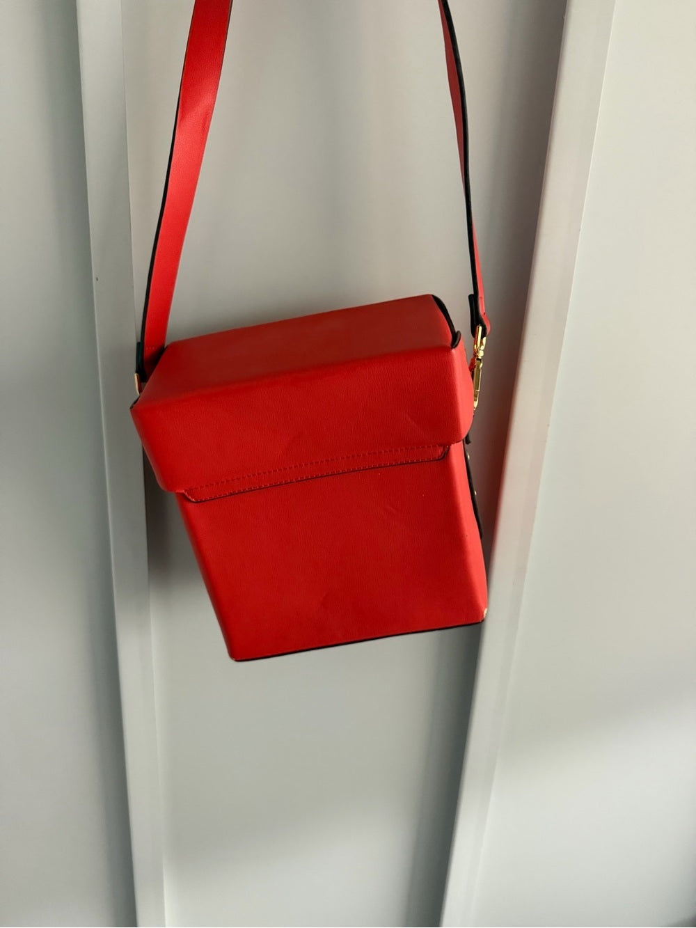Topshop Red Faux Leather Box Crossbody Bag