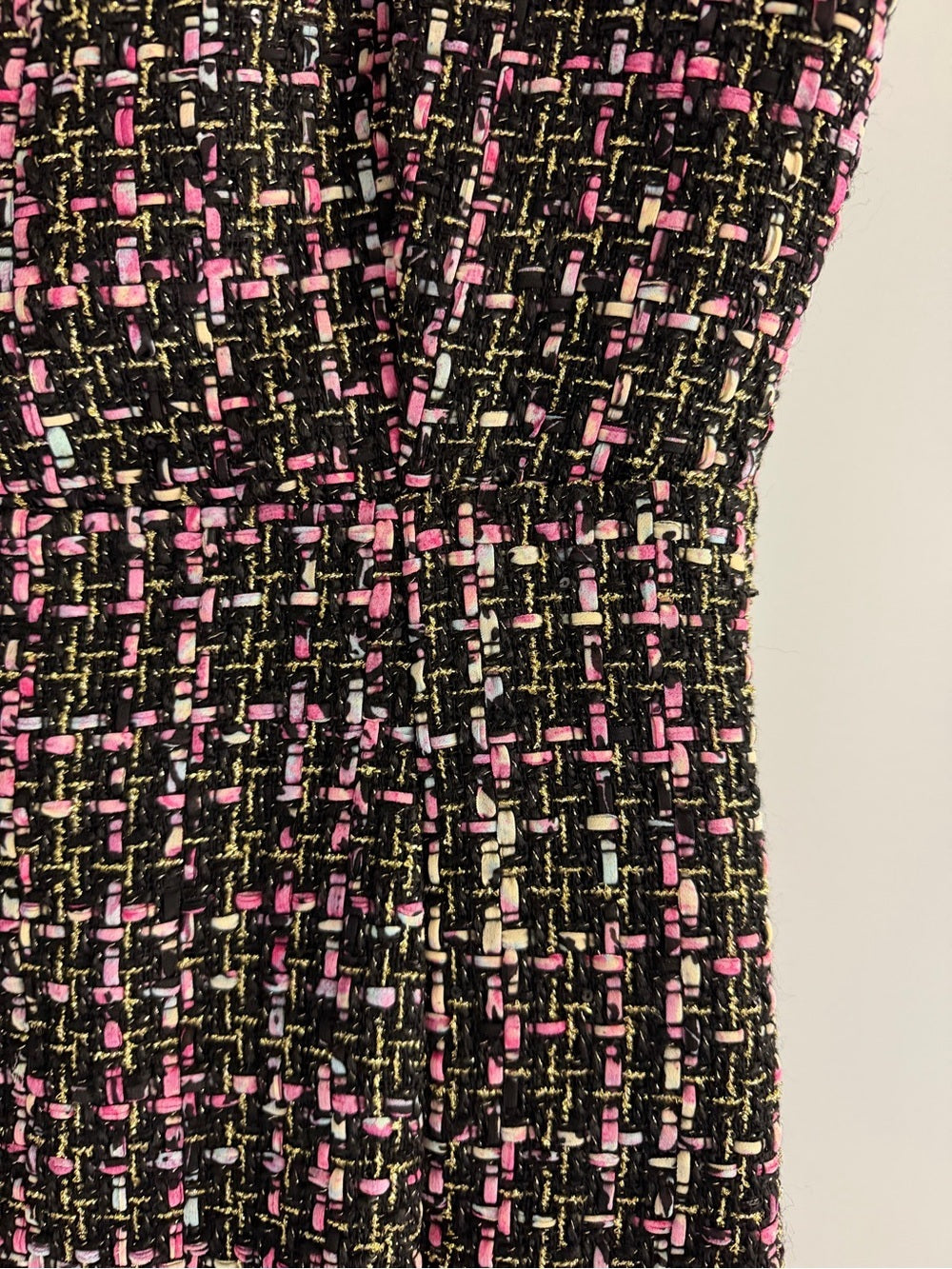 Sincerely Jules Black Pink Metallic Gold Tweed Shift Mini Dress L