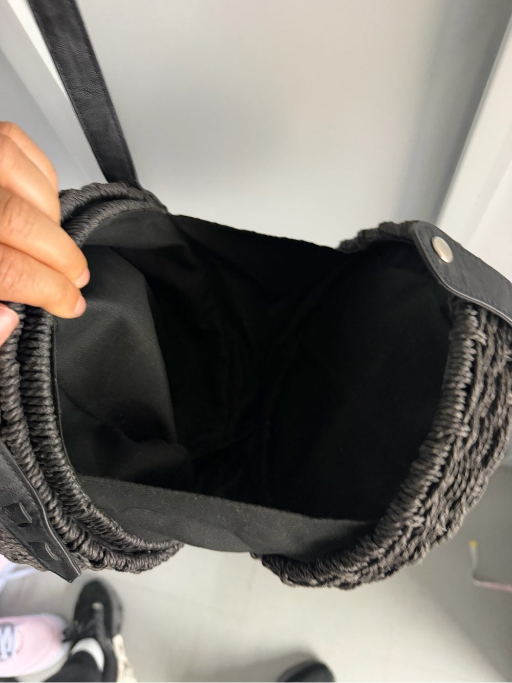 Vintage Black Round Woven Raffia Crossbody Bag