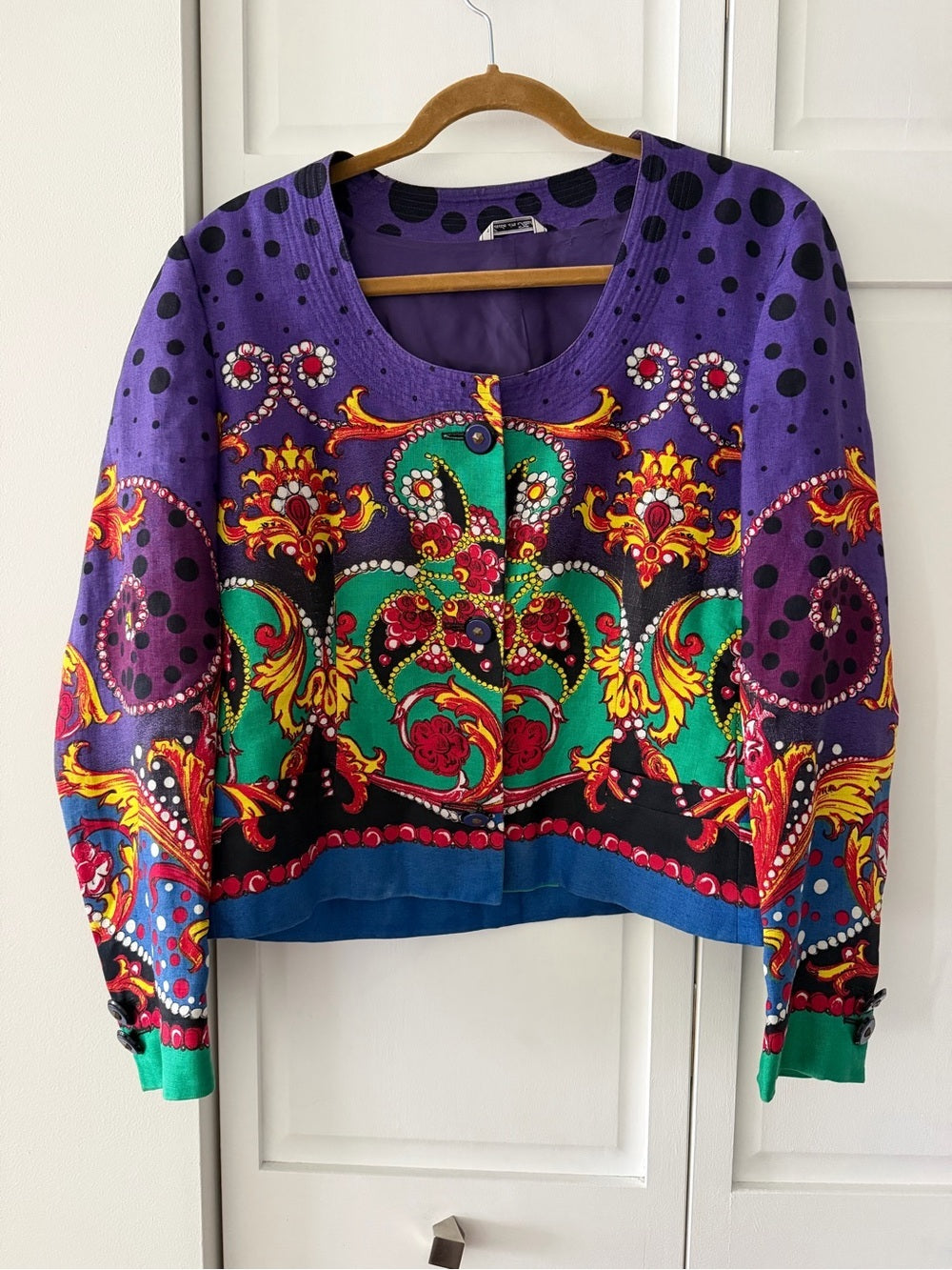 Authentic Vintage 80s Versace 100% Linen Graphic Print Jacket
