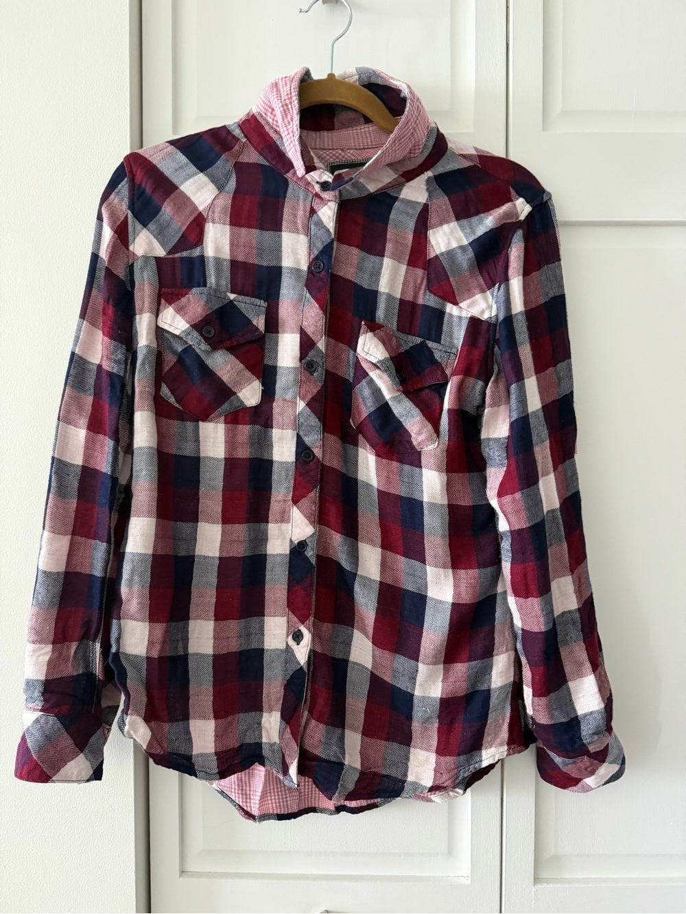 Rails Burgundy Navy Plaid Double Layer Flannel Shirt S