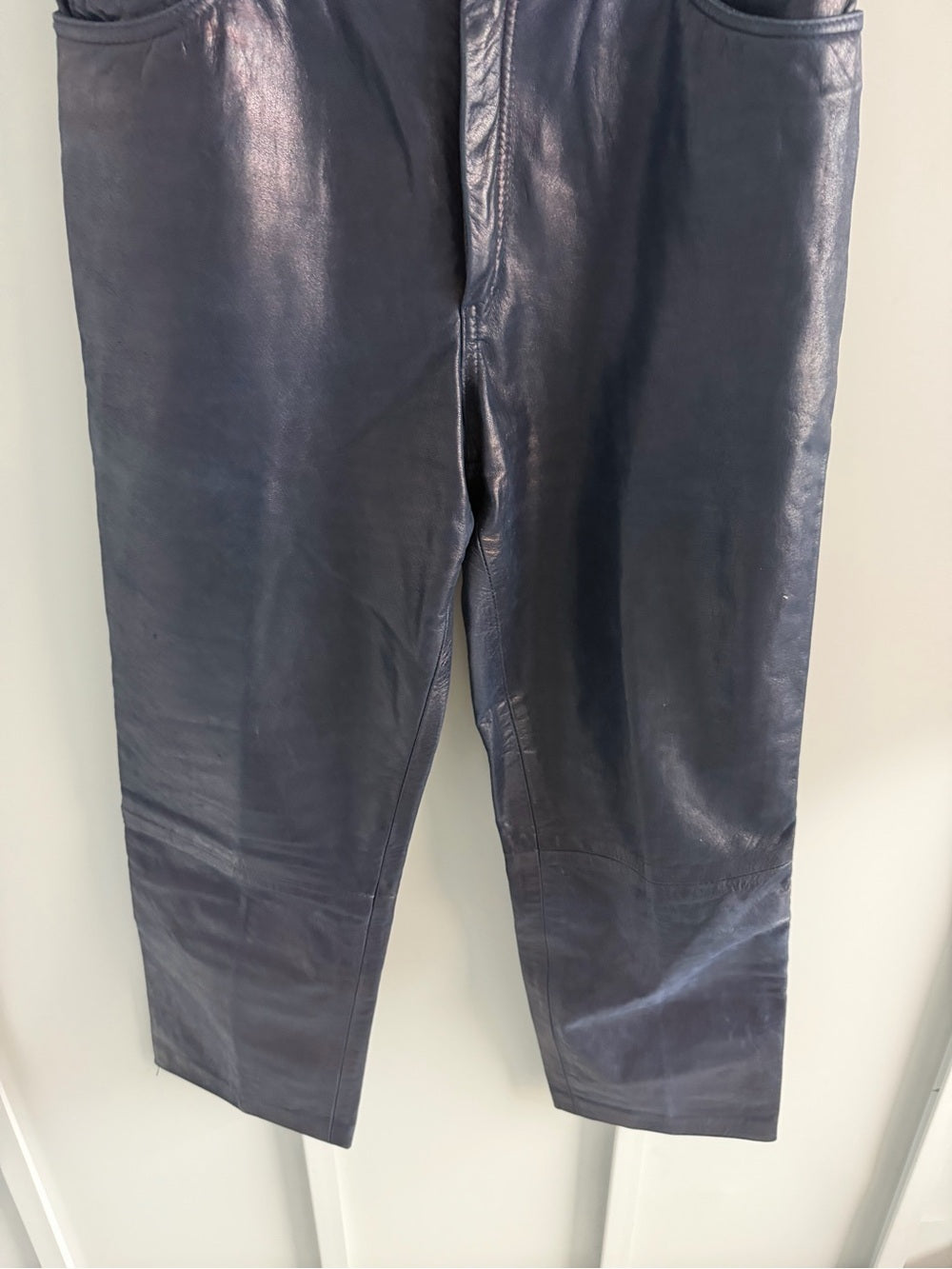 Vintage French Navy Blue Leather Boyfriend Fit Pants - Lined - Size 30