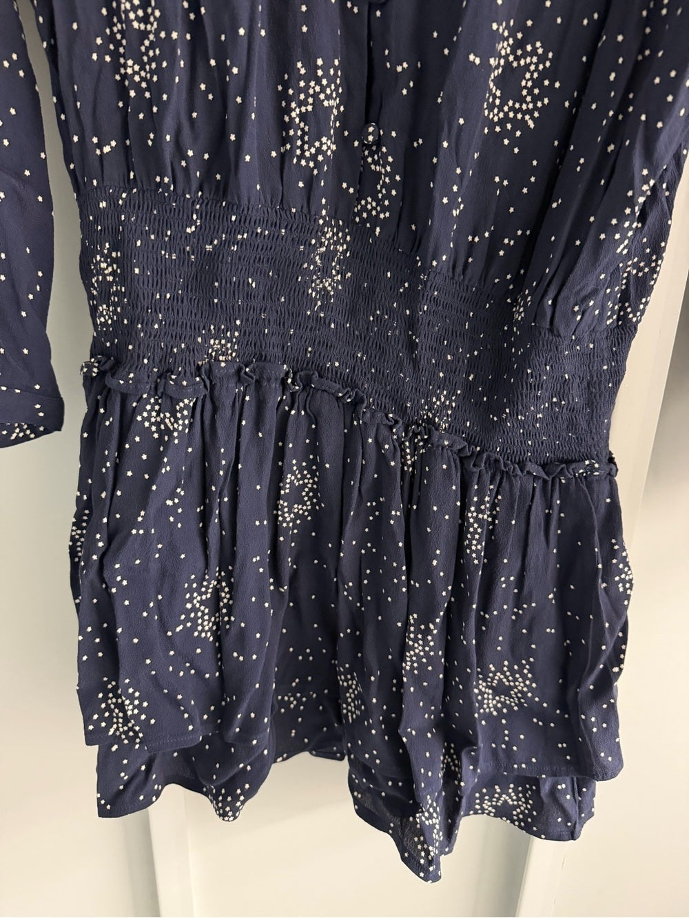 Rails Navy Blue Star Print Smocked Waist Mini Dress S