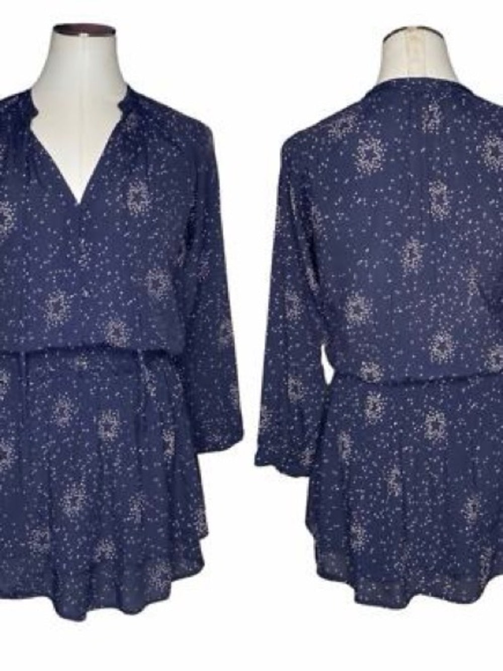 Rails Navy Blue Star Print Smocked Waist Mini Dress S