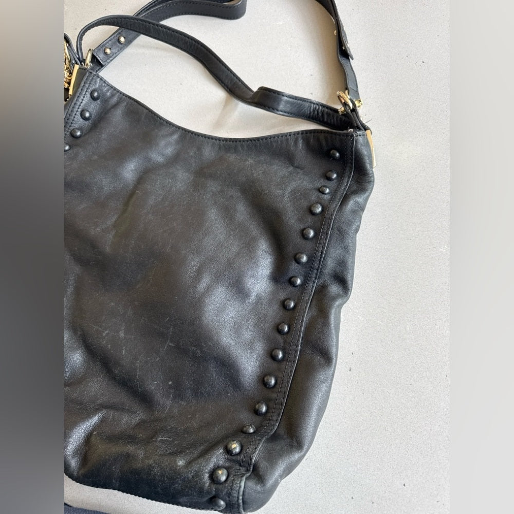 Loeffler Randall Black Leather Studded Shoulder Bag | classic everyday tote work