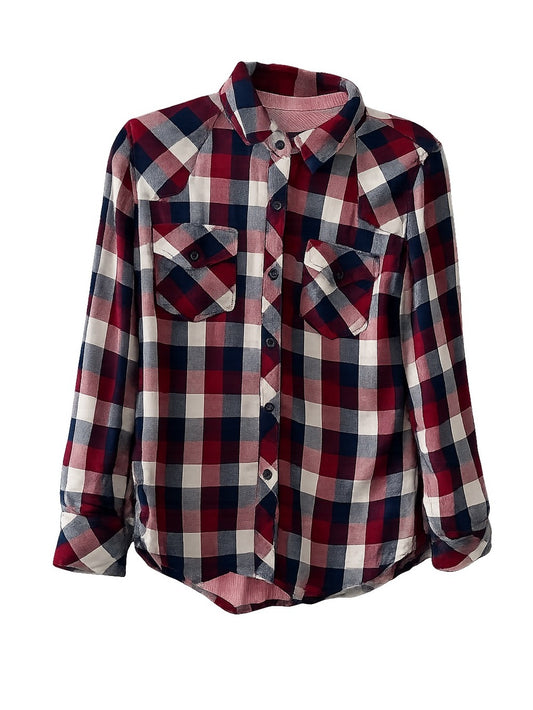 Rails Burgundy Navy Plaid Double Layer Flannel Shirt S