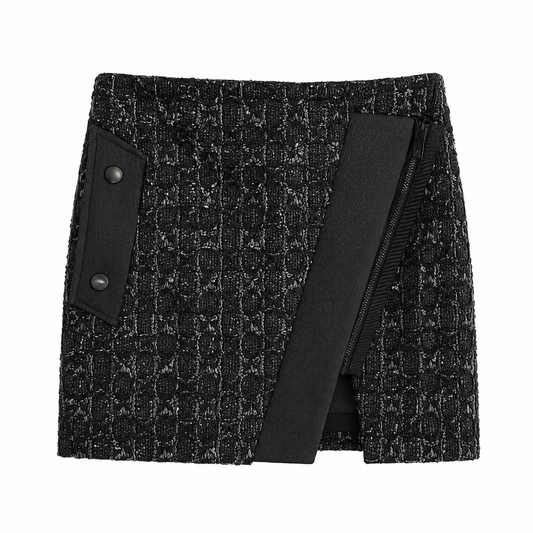 Rag & Bone Black Virgin Wool Tweed Asymmetric Zip Wrap Mini Skirt Size 2