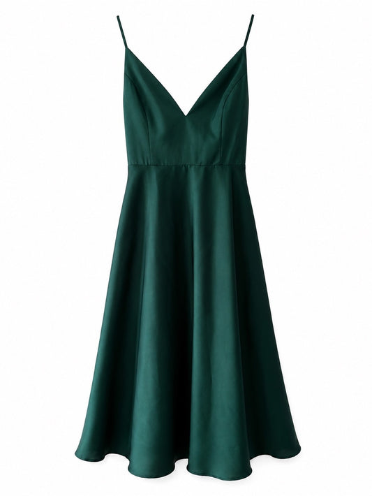 Maniju Emerald Green Satin Tie Back Midi Dress Small NWoT