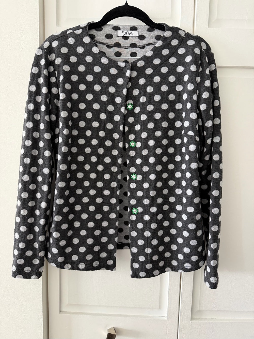 Vintage Barbeau Montreal Polka Dot Cardigan Jacket Grey Green Buttons M