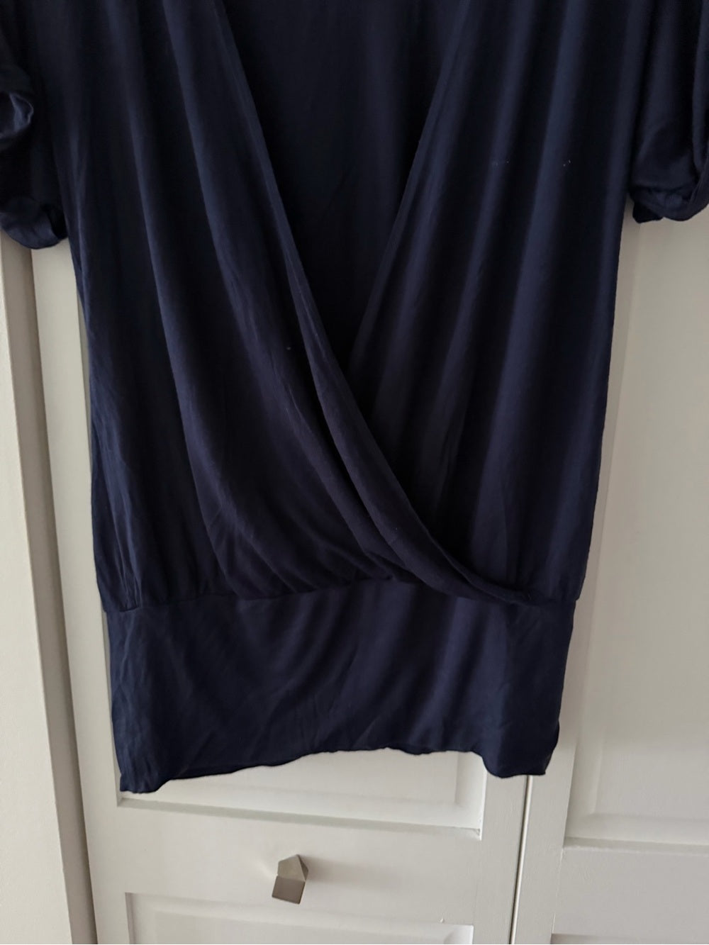 Vince Navy Blue Deep V-Neck Surplice Drape Wrap Top XS