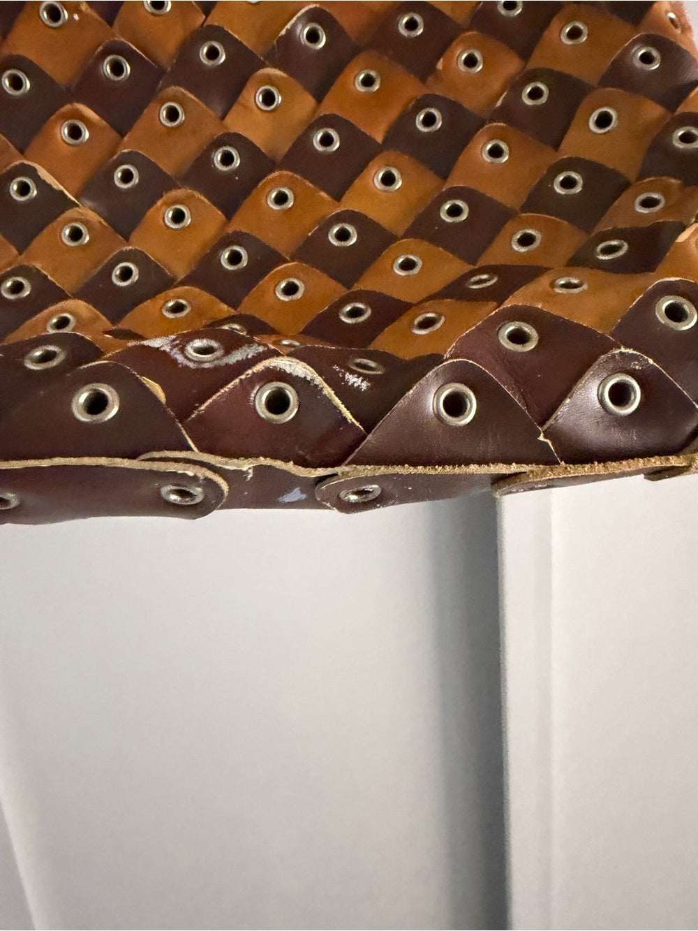 Vintage Handmade Leather & Wood Weave Statement Handbag