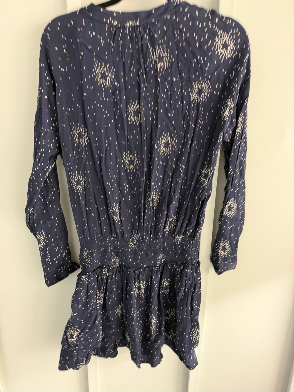 Rails Navy Blue Star Print Smocked Waist Mini Dress S