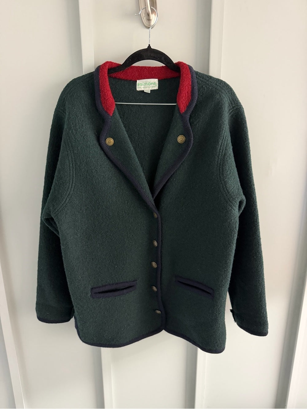 Vintage Simons Boiled Wool Jacket - Forest Green & Red