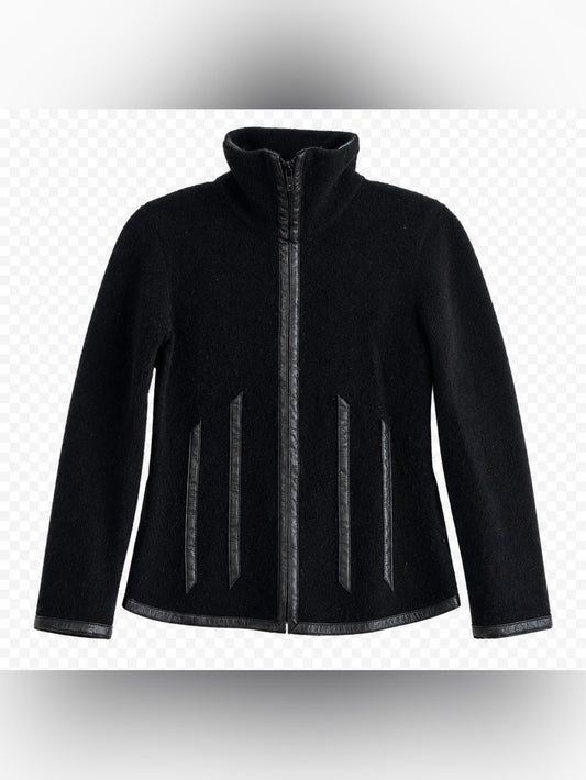 Armani Jeans Wool Cashmere Mix Black Leather sweater Knit size S 90s vintage