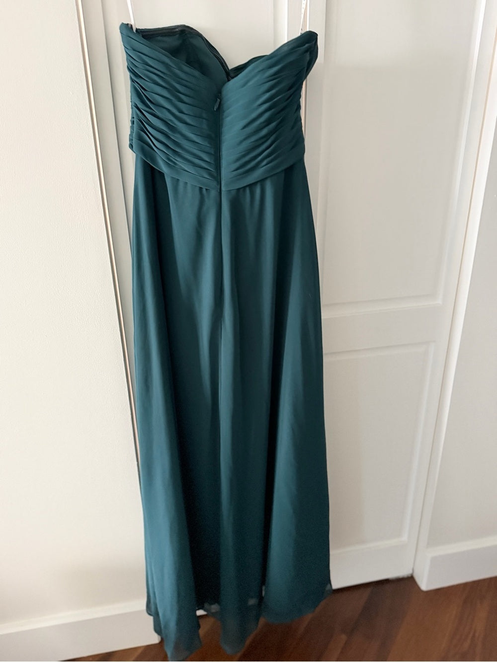 New Azazie Dark Green Strapless Ruched Chiffon Maxi Dress A6