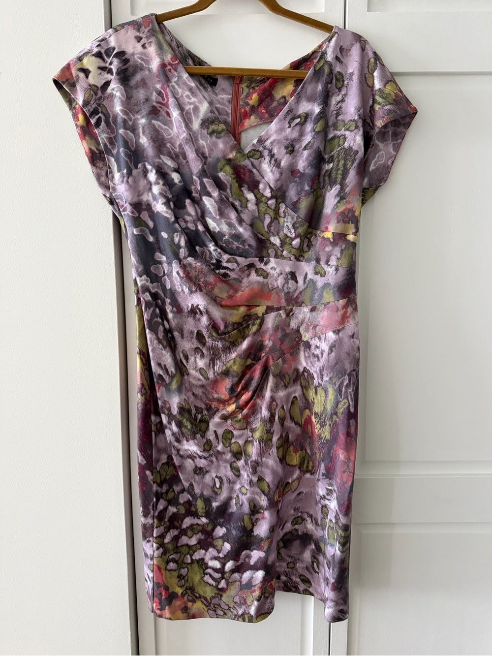 Escada Abstract Floral Print Ruched Waist Midi Dress - Size 42 Like New S 12