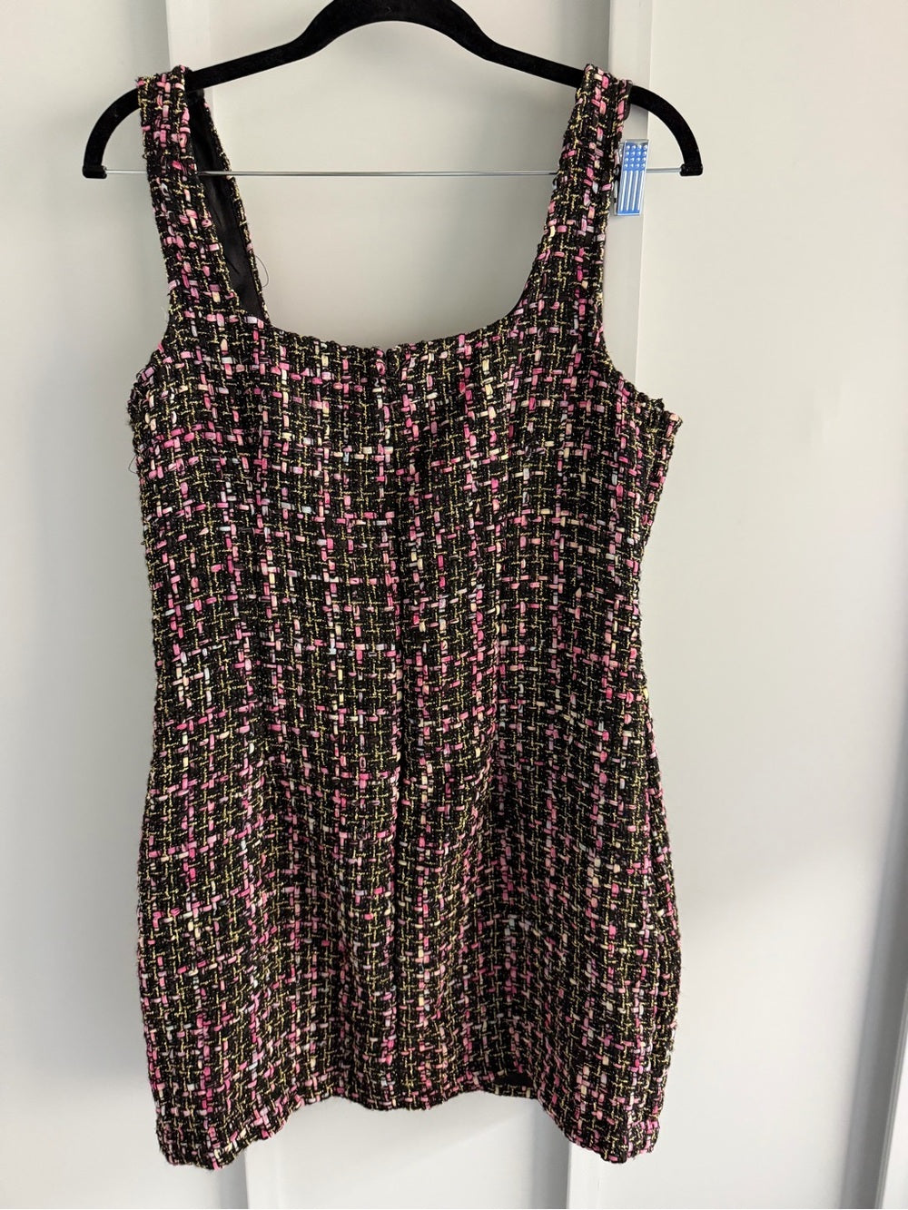 Sincerely Jules Black Pink Metallic Gold Tweed Shift Mini Dress L
