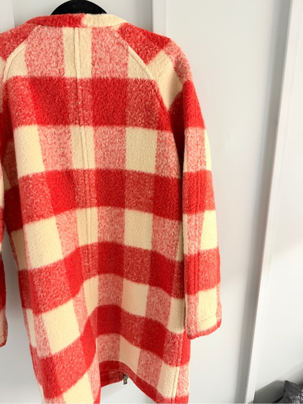 Maison Scotch Red & Cream Buffalo Check Boiled Wool-Blend Coat - Size 2