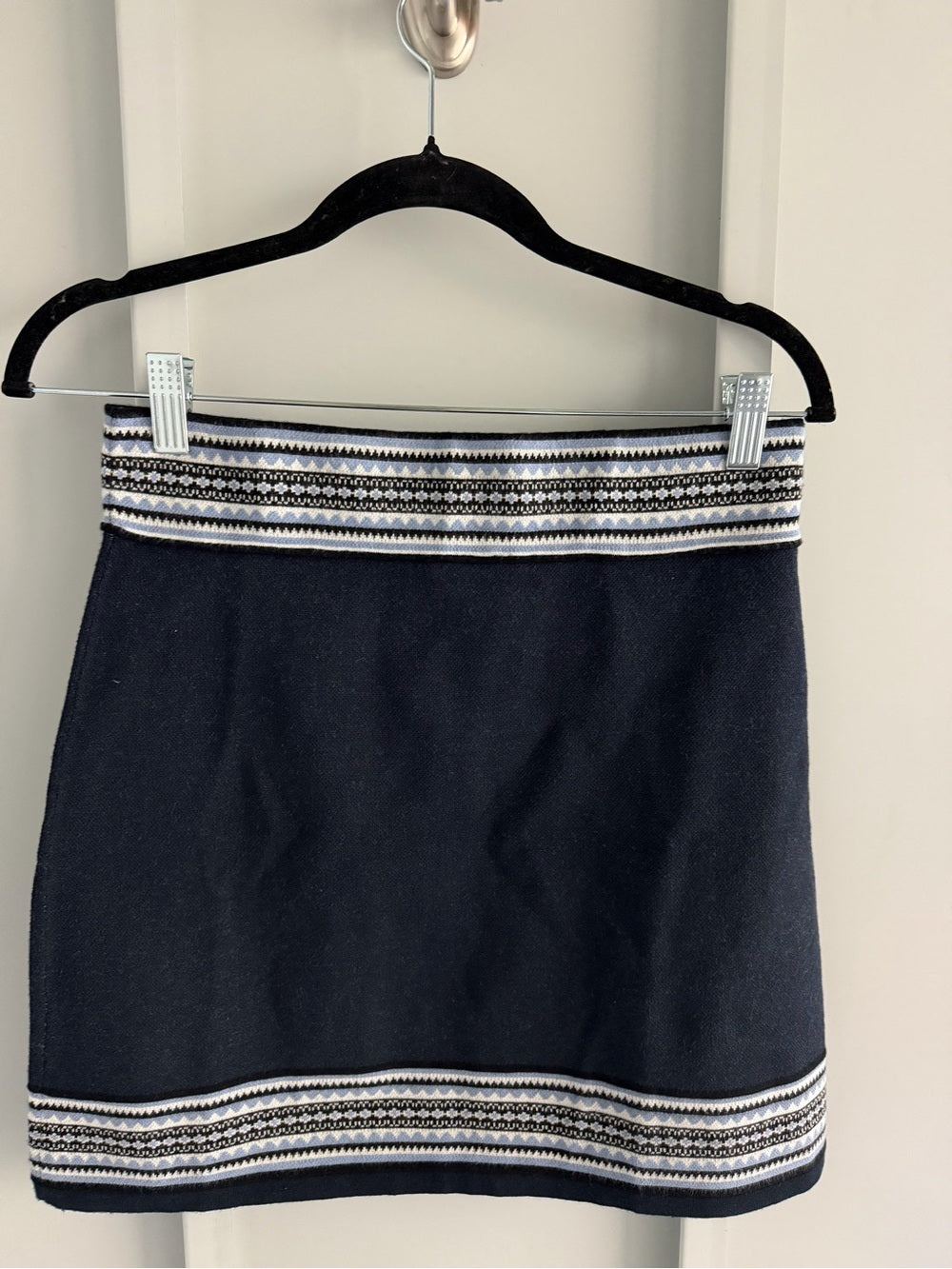 Club Monaco Navy Blue Geometric Border Knit Mini Skirt S