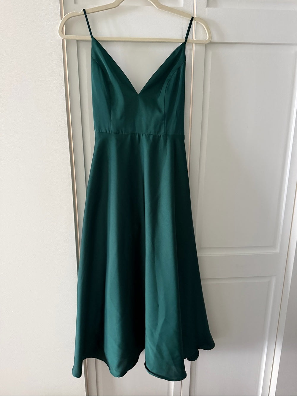 Maniju Emerald Green Satin Tie Back Midi Dress Small NWoT