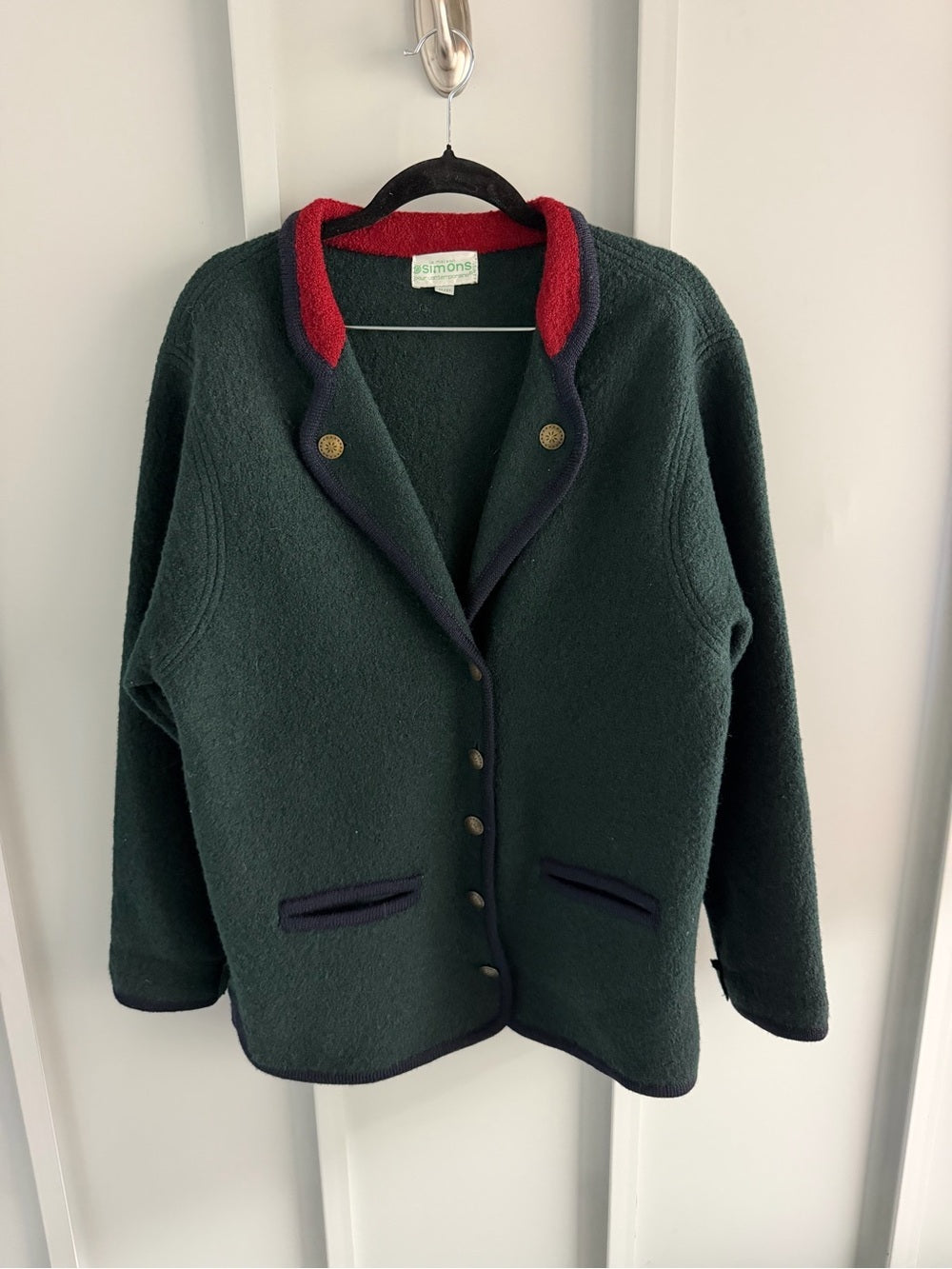 Vintage Simons Boiled Wool Jacket - Forest Green & Red