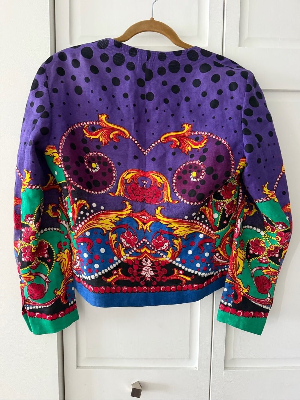Authentic Vintage 80s Versace 100% Linen Graphic Print Jacket - Studio Edition