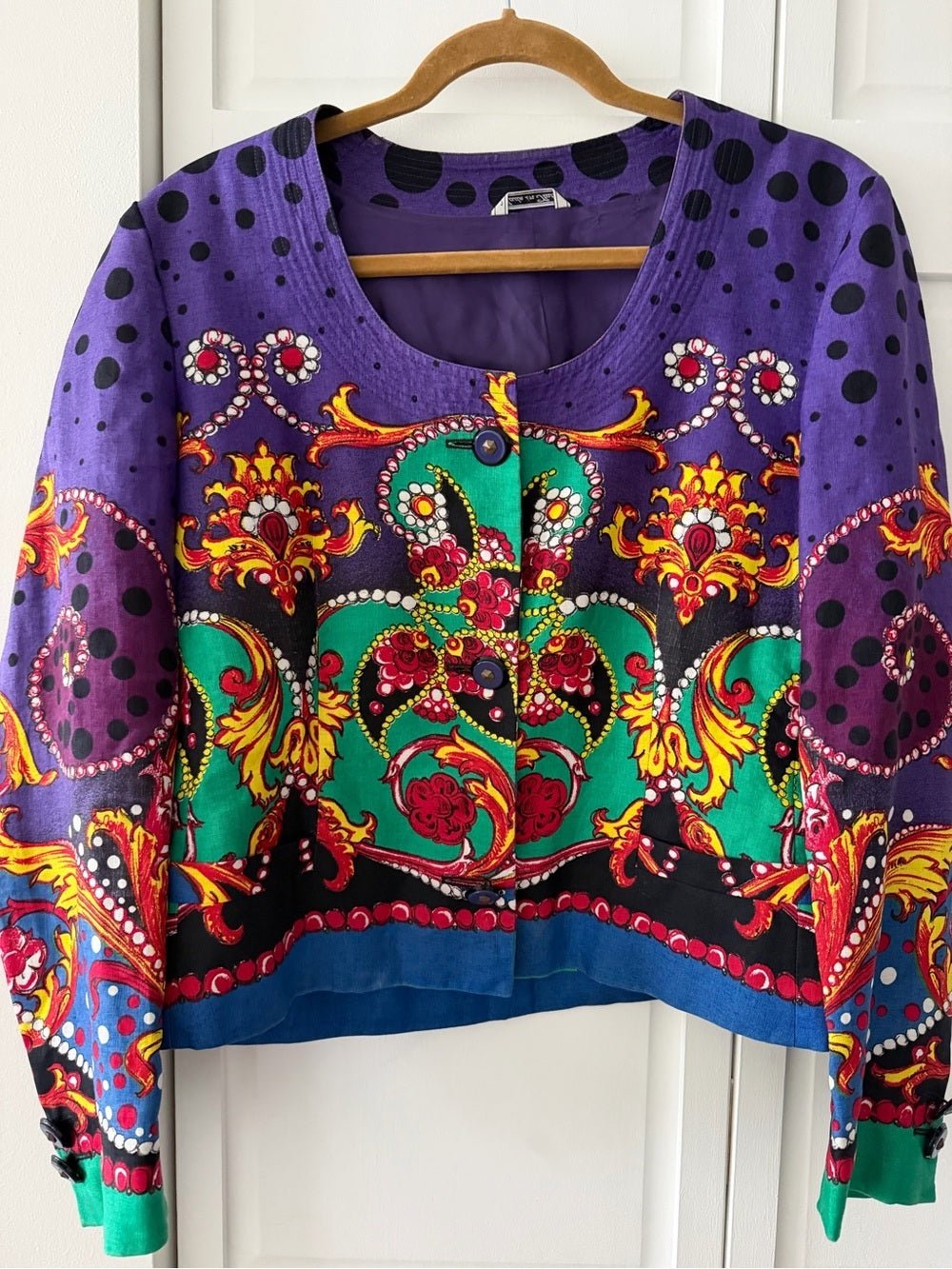 Authentic Vintage 80s Versace 100% Linen Graphic Print Jacket - Studio Edition