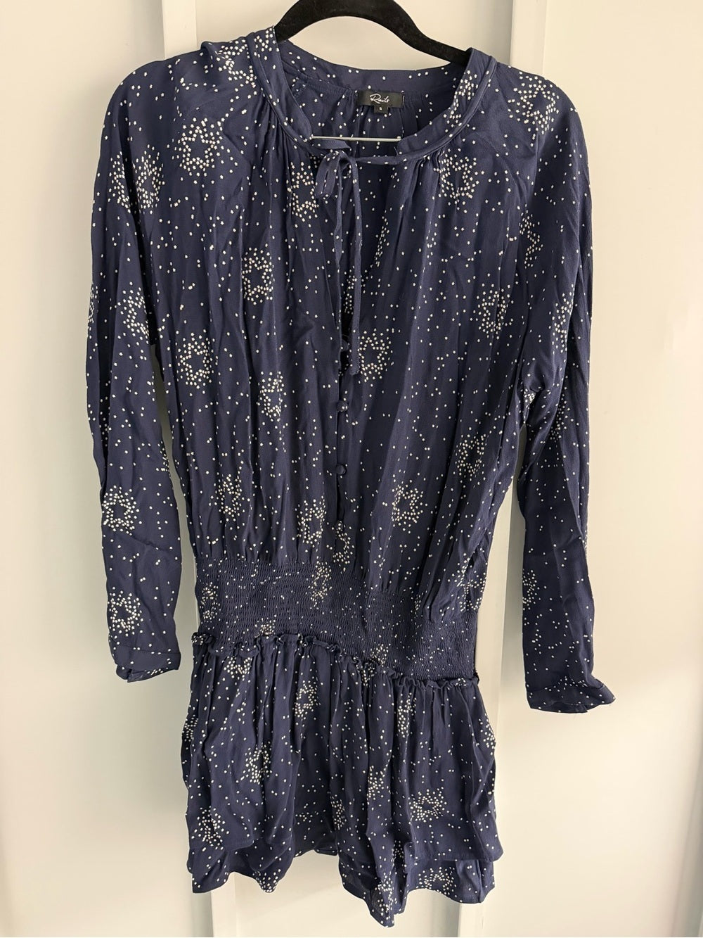 Rails Navy Blue Star Print Smocked Waist Mini Dress S