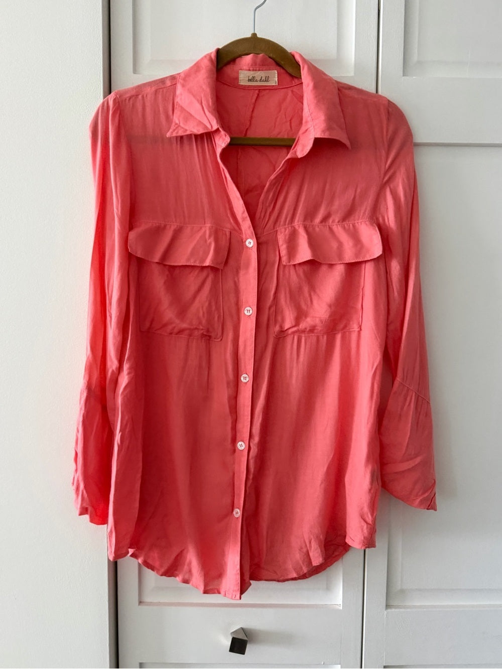 Bella Dahl Coral Pink Rayon Button Down Shirt S