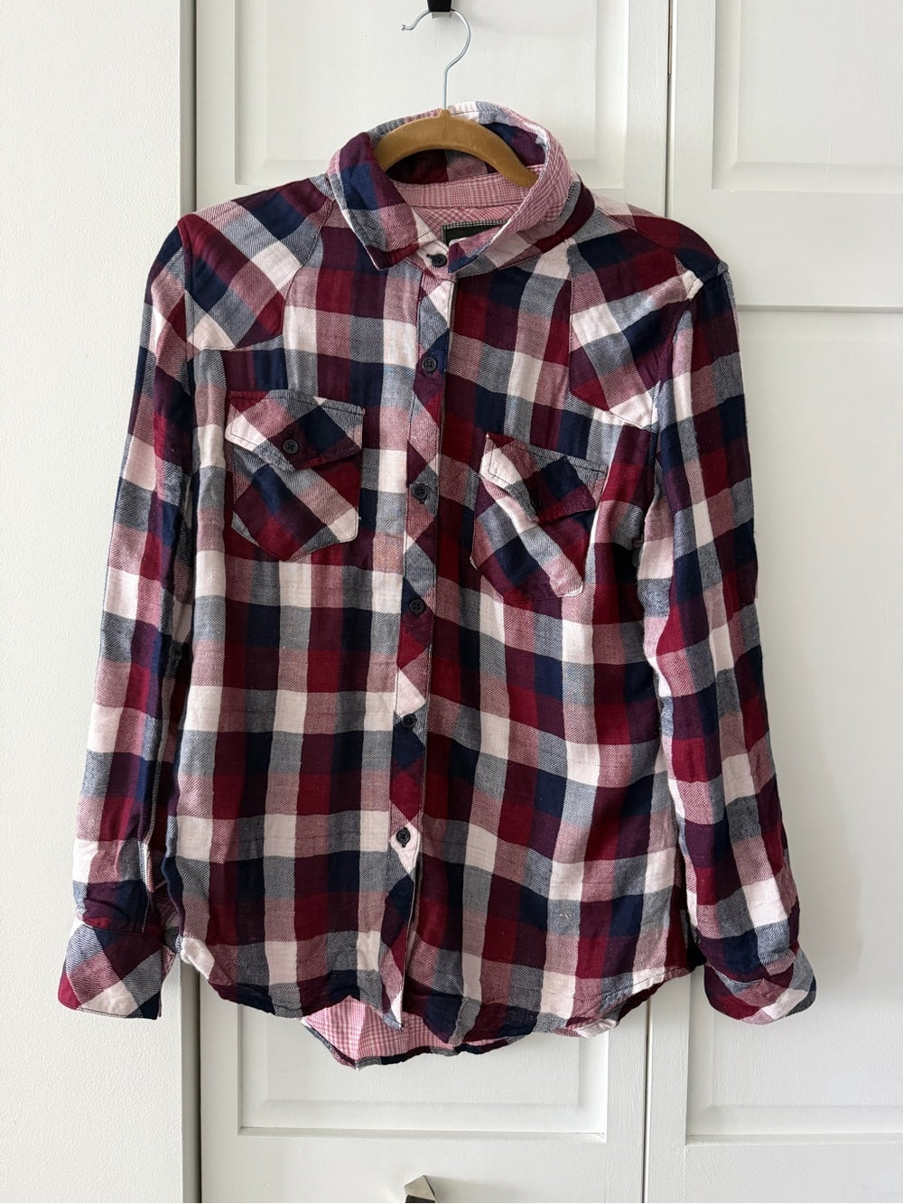 Rails Burgundy Navy Plaid Double Layer Flannel Shirt S