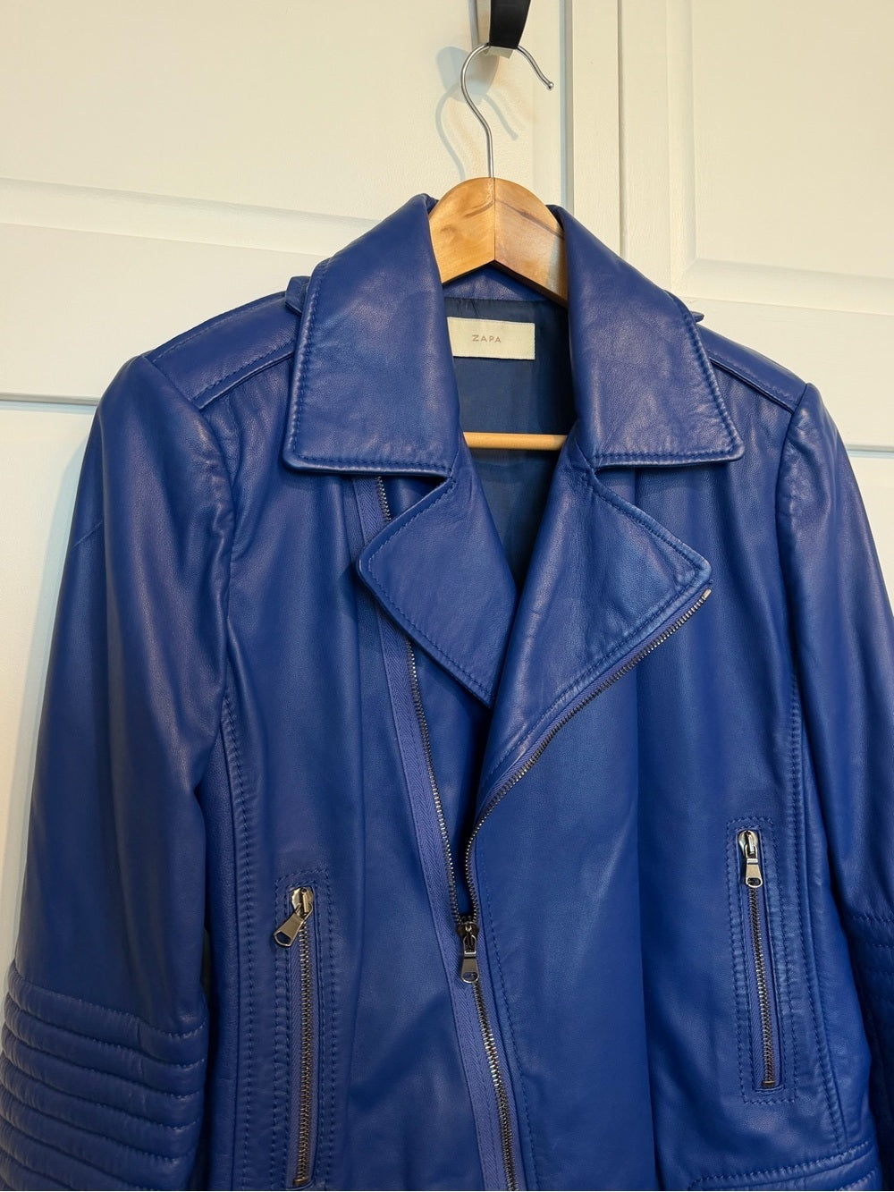 ZAPA Paris Blue 100% Lamb Leather Moto Biker Jacket 42 - US 10 Like New