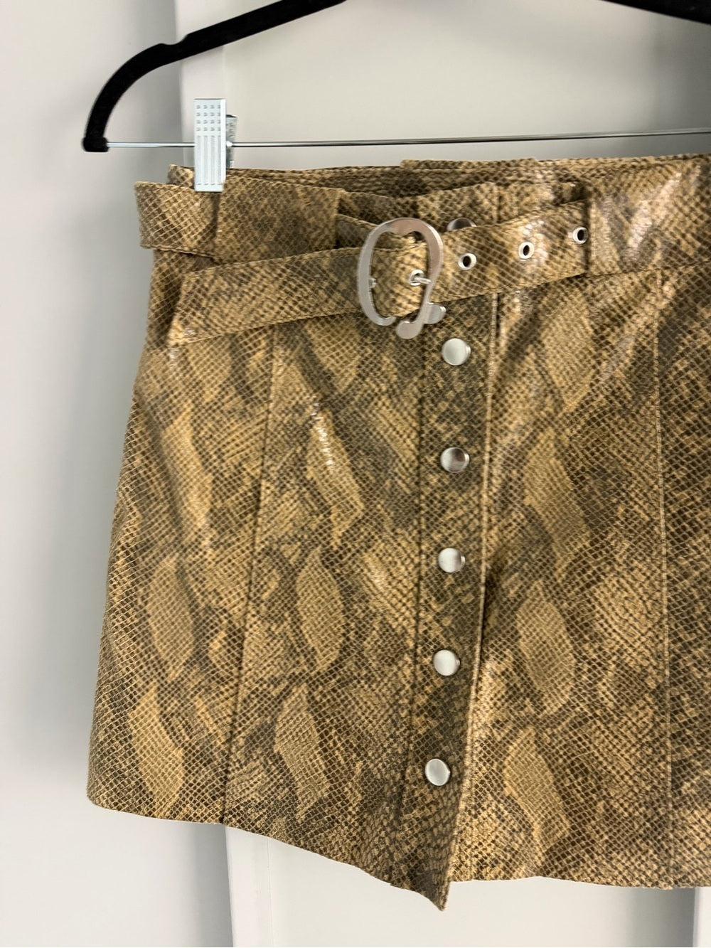 Zara 100% Leather Snakeskin Print Belted Mini Skirt - Size XS